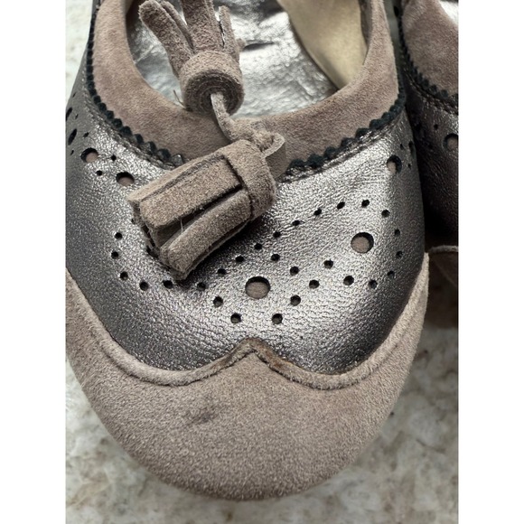 Tod's Women's Size 36.5 (US 6.5) Metallic Taupe Suede Tassel Driving Flats - Picture 12 of 13